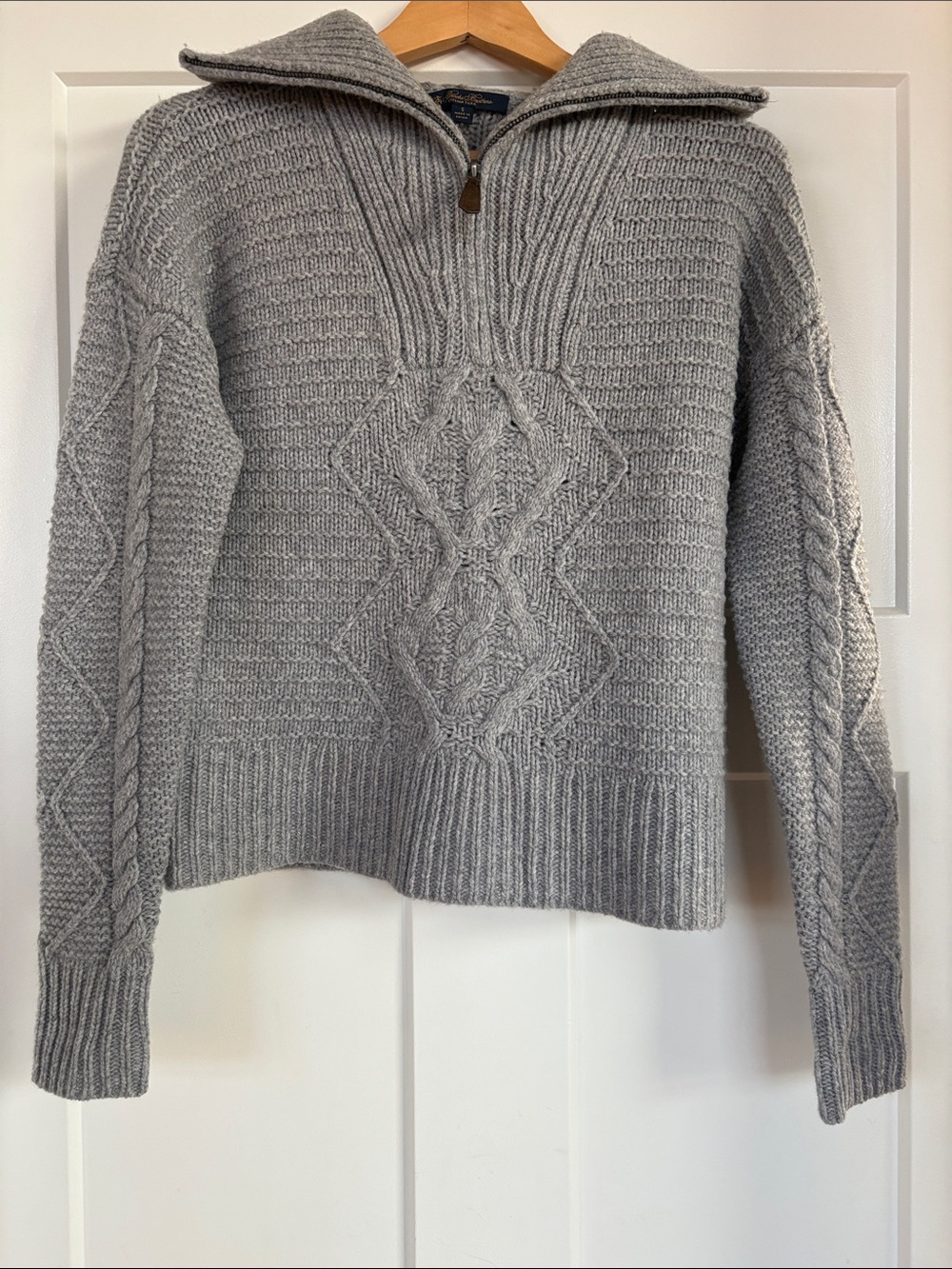 Brooks Brothers Women’s Gray Cable-Knit Quarter-Zip 100% Wool Sweater Size S